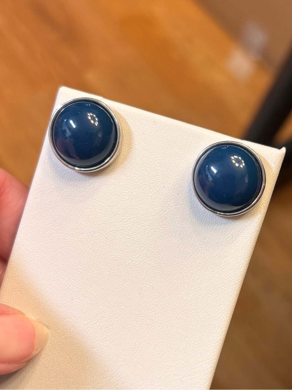 New Classic Navy Dome Stud Earrings - Women Jewelry silver tone